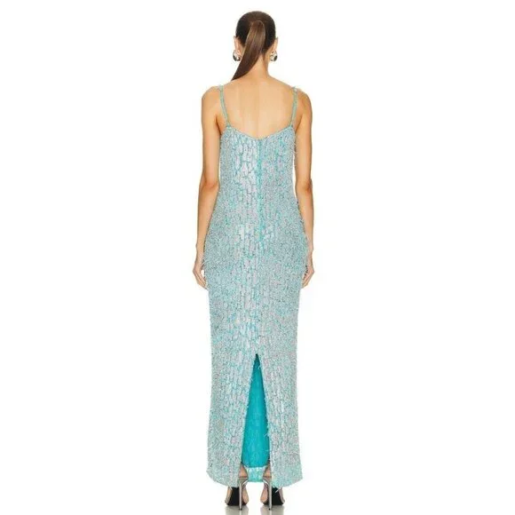 Rachel Gilbert Tilly Gown Blue Crystal Feather